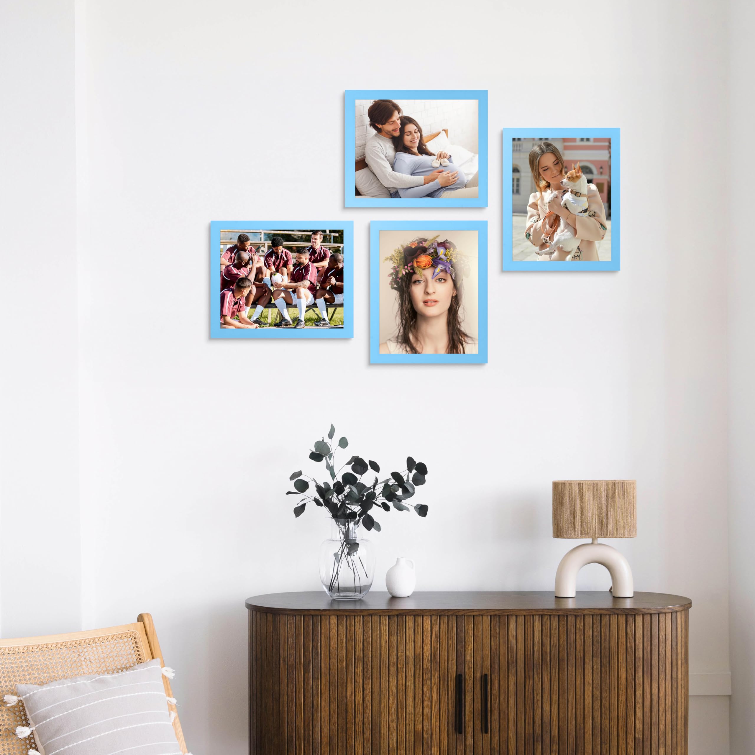 wyooxoo 8x10 Picture Frames Set of 4 Blue Made of Solid Wood Photo Frames Colorful Frame with HD Plexiglass, Wall or Tabletop Di